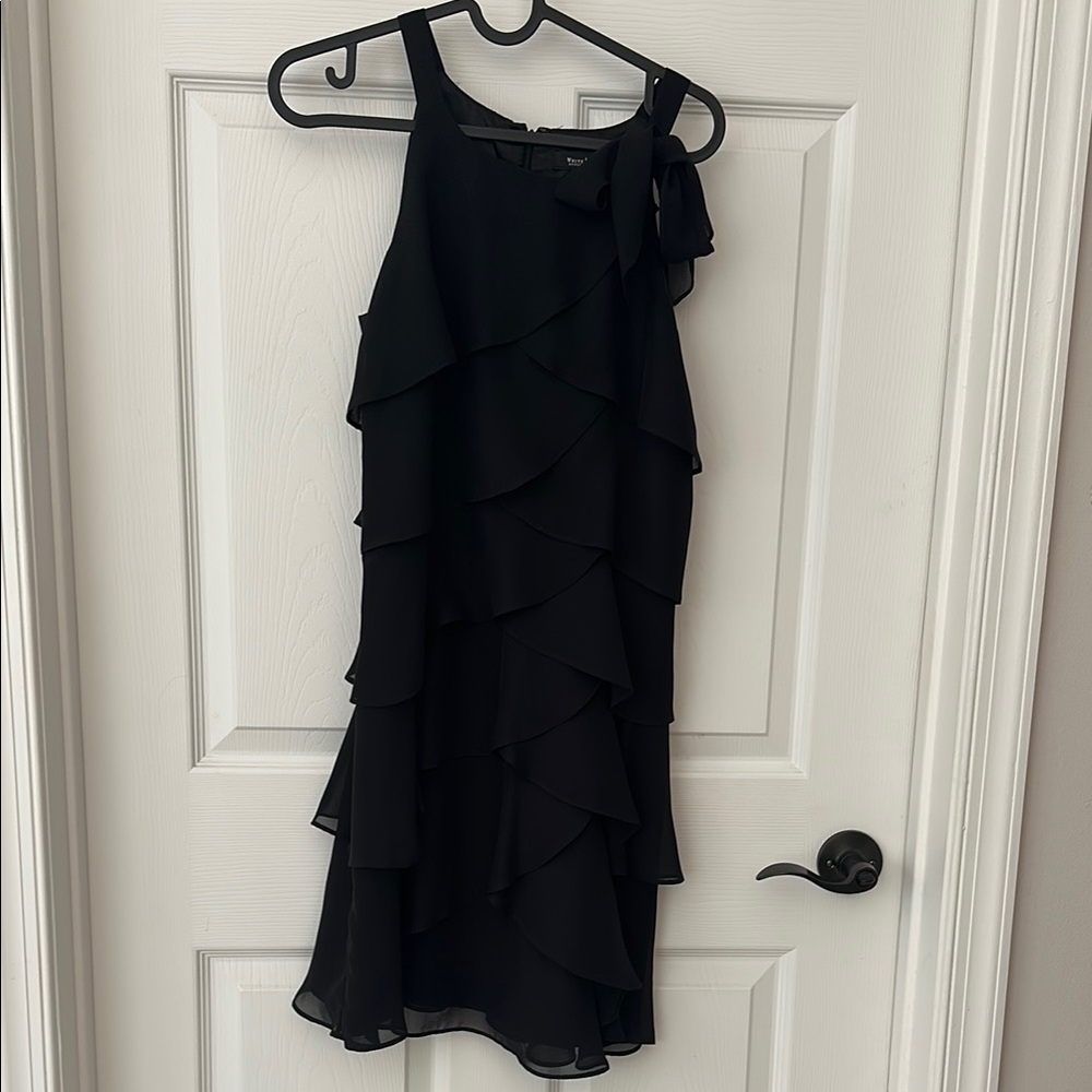 White House Black Market Black Asymmetrical Ruffled Sundress